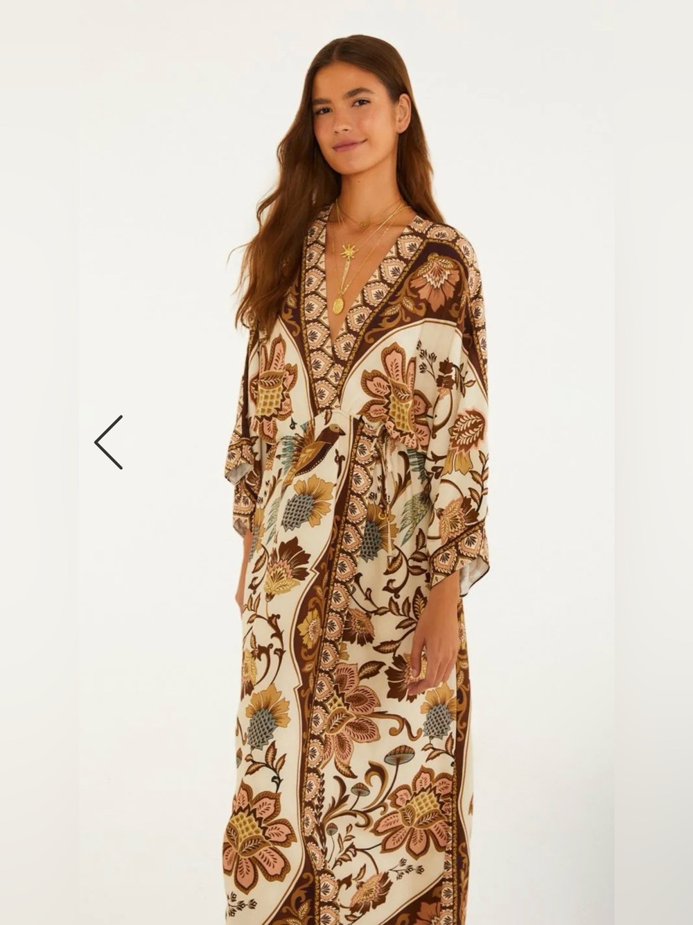 FARM Rio Cream Maxi Dress with Brown Floral Print